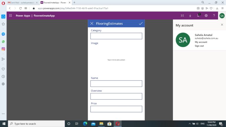 floor estimate app by power apps- screen 3- ability to add new content in the app